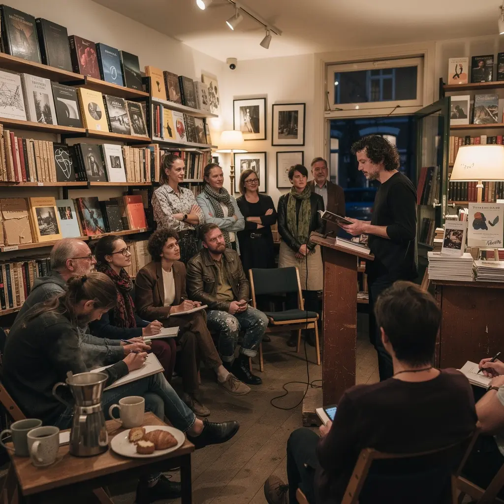 Een close-up van een kunstwerk in een galerieshow met kleurrijke schilderijen.